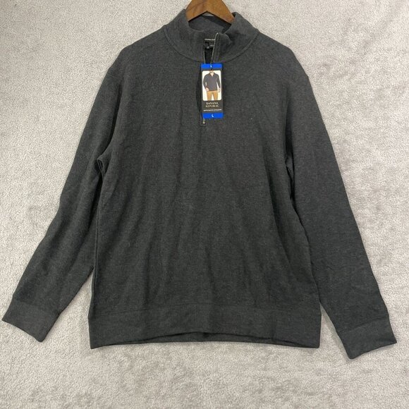 NEW Banana Republic Mens L Waffle Quarter Zip Pullover Gray Cotton/Polyester - Picture 2 of 7